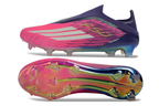 Side view of Adidas F50 Elite FG Laceless football boots, emphasizing their slim design and comfortable fit.